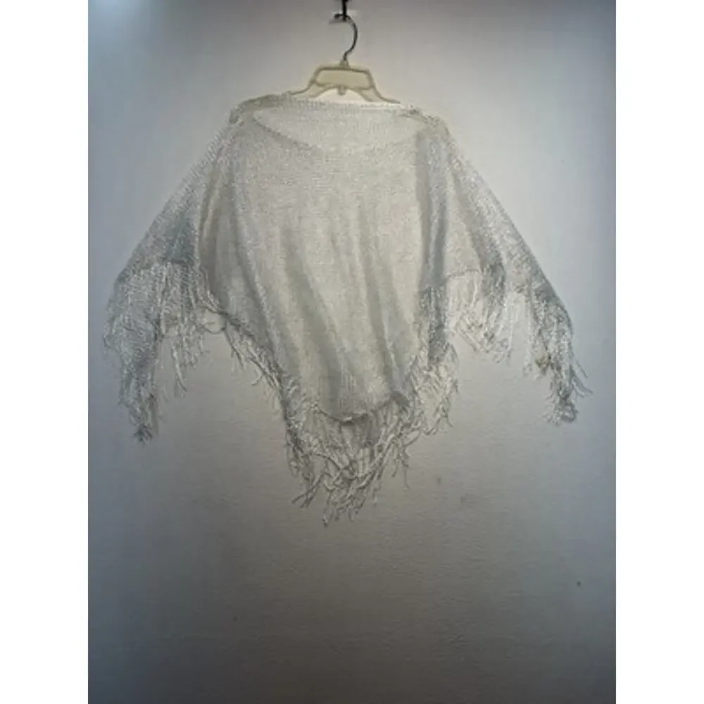 Women Silver white Knit Fringe Shawl Wrap lightweight party glam layering
